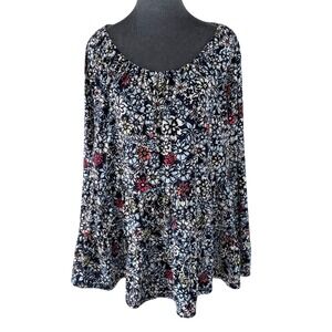 Lane Bryant Floral Tiered Whimsical Modern Boho Peasant Blouse Long Sleeve 18/20